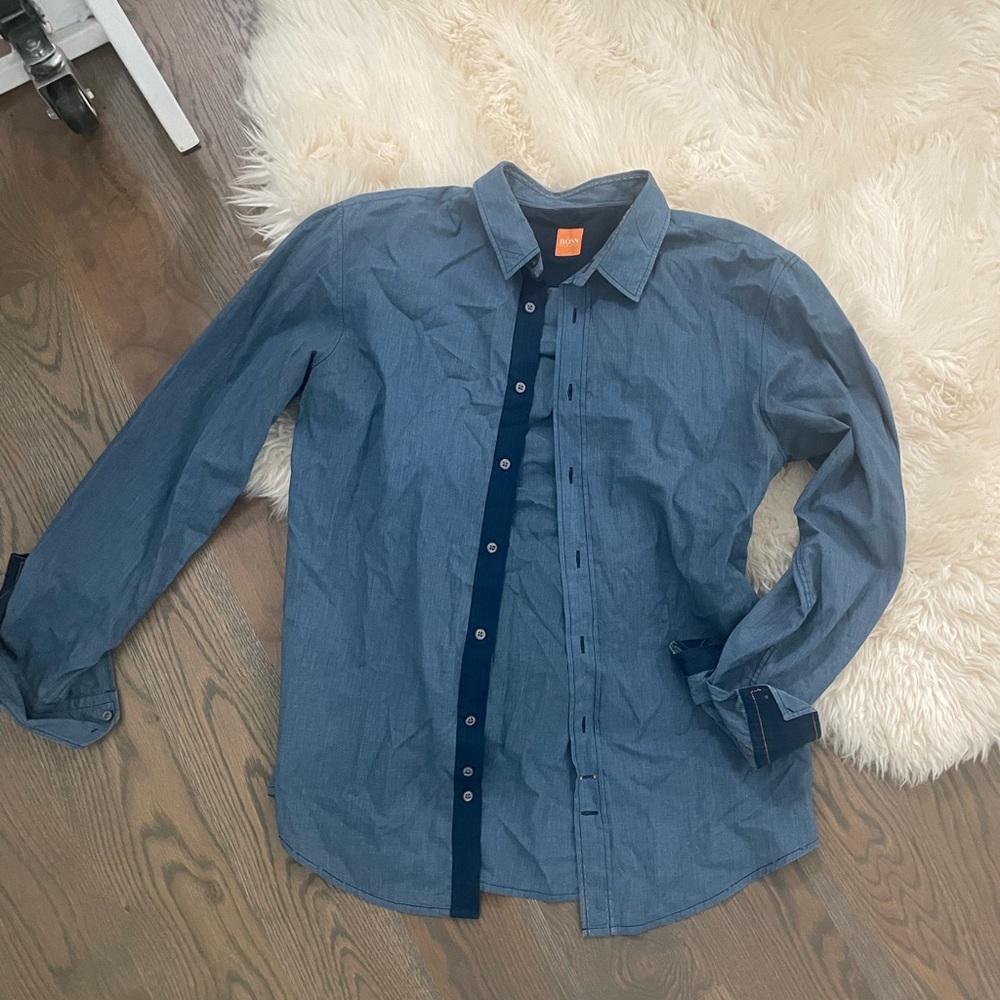 Boss denim-colored button down